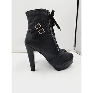 Black Stilletto Lace Up Side Buckle Goth Punk Party Boots17.5 Women 15.5 Men's